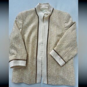 Escada Ivory Gold Crystal Embellished Tweed and Linen Jacket Size Large/44